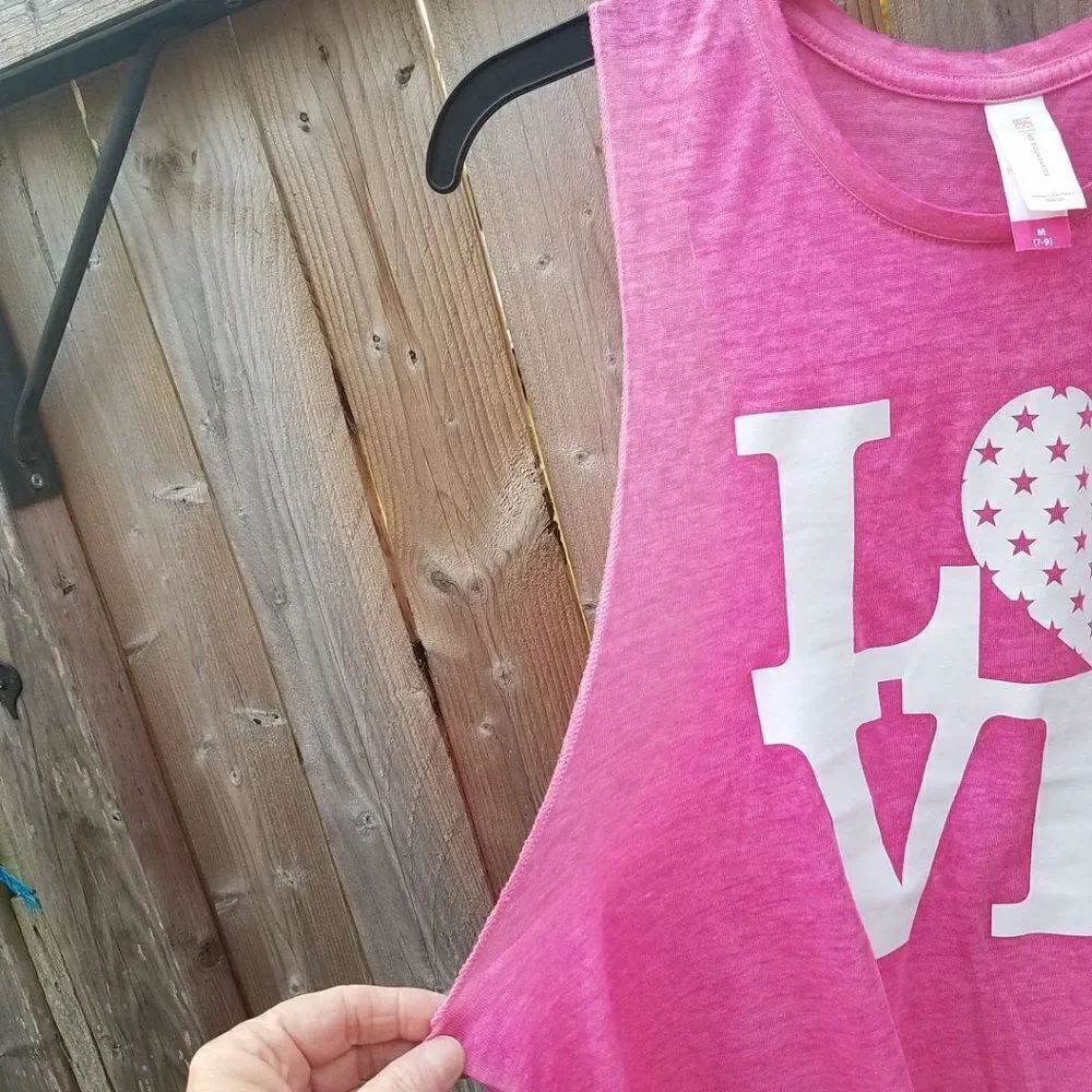 Juniors Medium 7/9 Tank Top Bright Pink Love Heart w/Stars NWOT - Picture 7 of 10